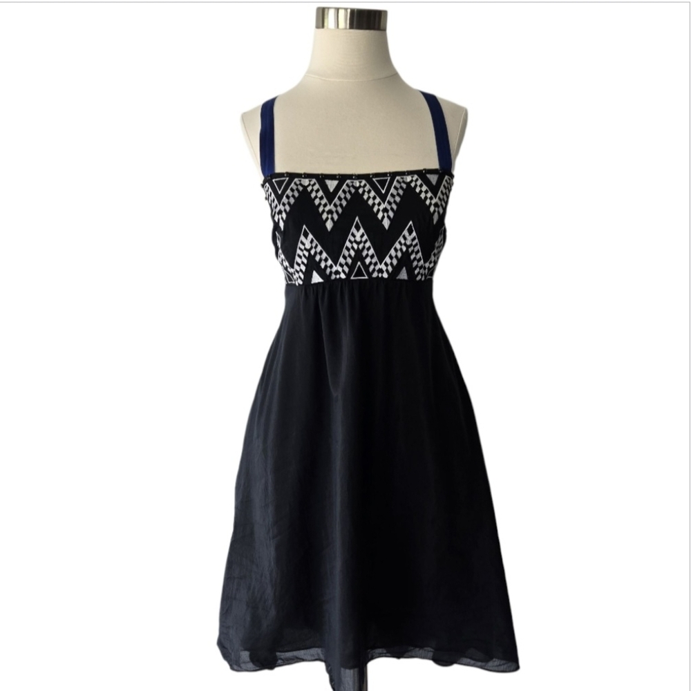 Leifnotes Anthropologie Silk Blend Embroidered Sleeveless Fit & Flare Dress 6